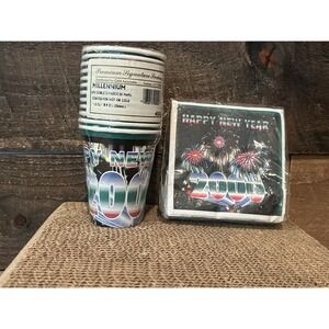 Happy New Year 2000 Vintage Party Napkins & Cups‎ Brand New